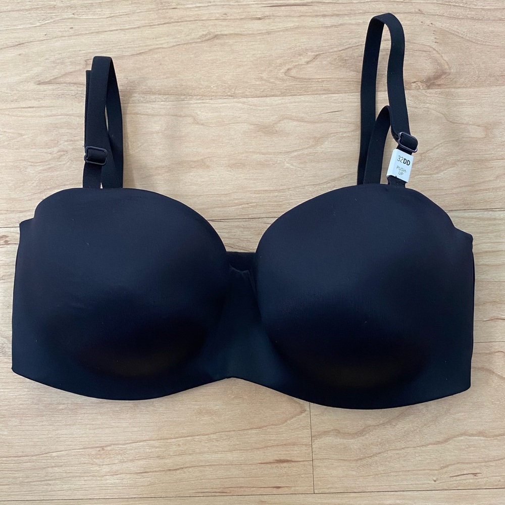Victoria’s Secret PINK 32DD Logo Band Push-up Bra Wireless Plunge Smooth Black